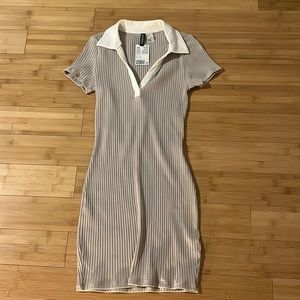 H&M Beige Collared Jersey Mini Dress